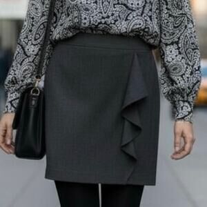 Halogen Skirt Women's Brownish Gray Plaid Ruffle Above Knee Length SZ12P